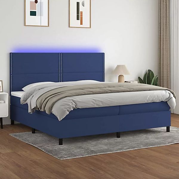 Vidaxl Boxspringbett Mit Matratze & Led Blau 200x200 Cm Stoff günstig online kaufen