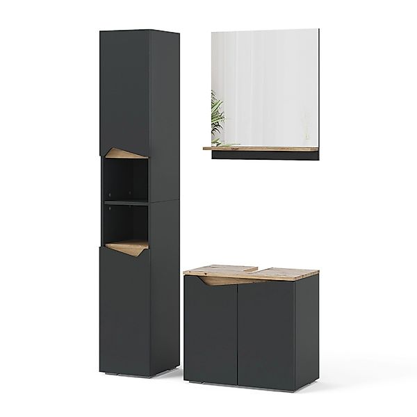 Vicco Badmöbel-Set Marelle, Anthrazit/Artisan-Eiche, 3 Teile, mit Hochschra günstig online kaufen