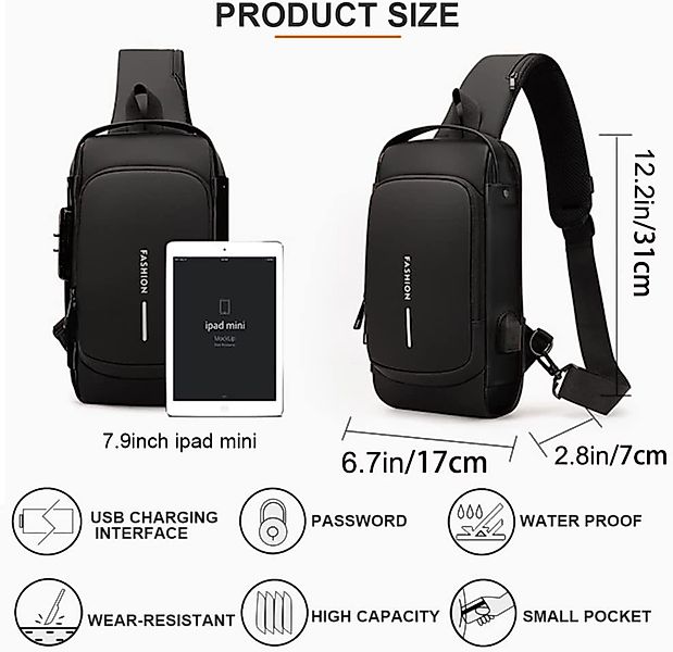 Blusmart Umhängetasche Wasserdichte Unisex-Brusttasche/Umhängetasche (Mit U günstig online kaufen