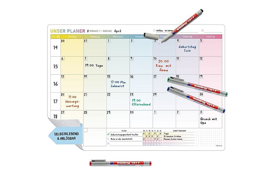 TOBJA Wandtafel A3 selbsthaftender Monatsplaner abwischbar inkl. Stifte, Wo günstig online kaufen