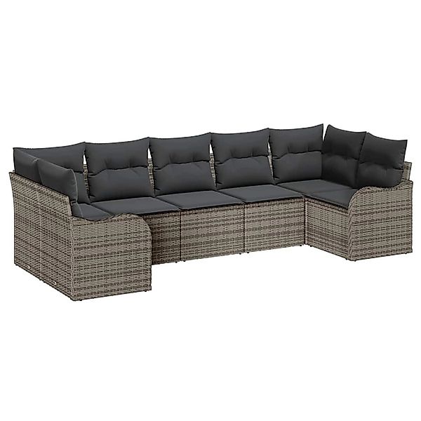 vidaXL 7-Teiliges Garten-Sofa Set mit Kissen Grau Poly Rattan 3345849 günstig online kaufen