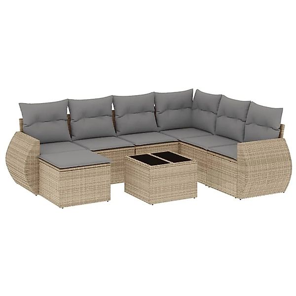 vidaXL 8-Tlg Garten-Sofagarnitur mit Kissen Beige Poly Rattan 3221708 günstig online kaufen