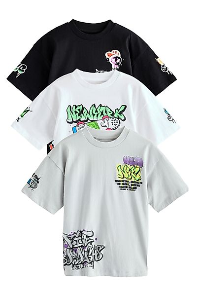 Next Print-Shirt 3er-Pack Relaxed Fit Kurzarm-T-Shirts günstig online kaufen