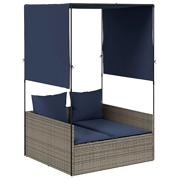 vidaXL Doppelte Sonnenliege mit Dach und Vorhängen Grau Poly-Rattan 4002761 günstig online kaufen