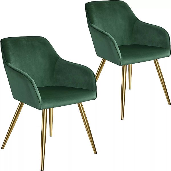 2er Set Stuhl Marilyn Samtoptik, goldene Stuhlbeine - dunkelgrün/gold günstig online kaufen