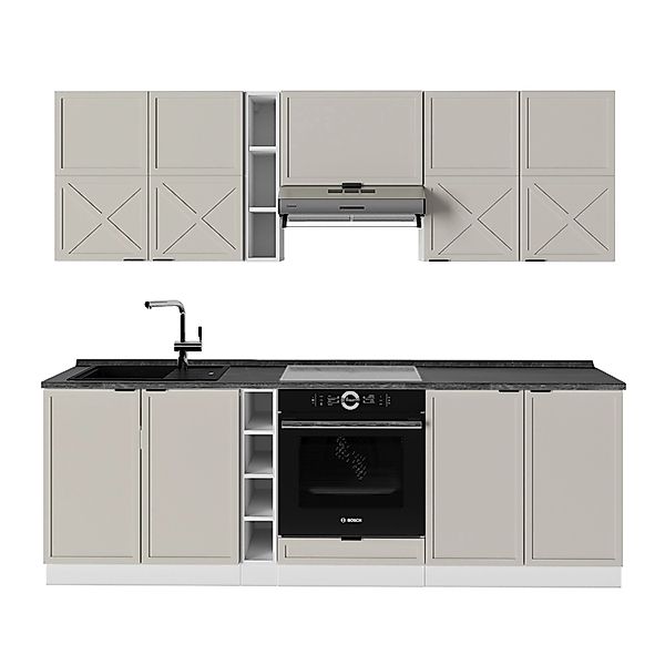 Vicco Fame-Line Küchenzeile GrauBeige/Weiß 235 cm AP Anthrazit günstig online kaufen