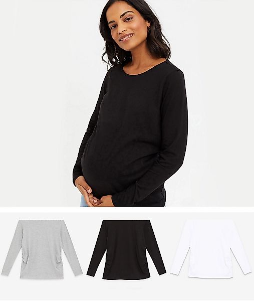 New Look Maternity – Langärmliges Shirt in Schwarz, Weiß und Grau im 3er-Pa günstig online kaufen