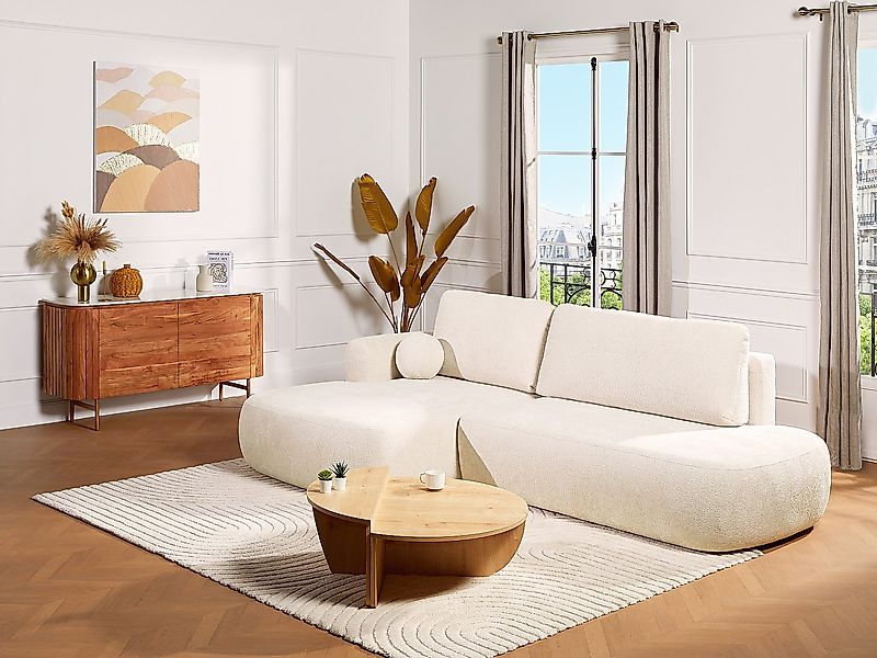 Ecksofa mit Schlaffunktion - Ecke links - Chenille-Stoff - Beige - BROCARO günstig online kaufen
