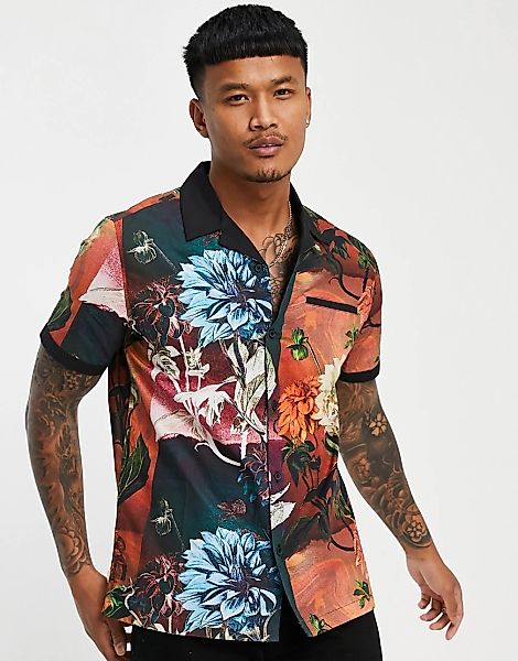 Topman – Mehrfarbiges Hemd mit Kontrastkragen und Blumenmuster günstig online kaufen