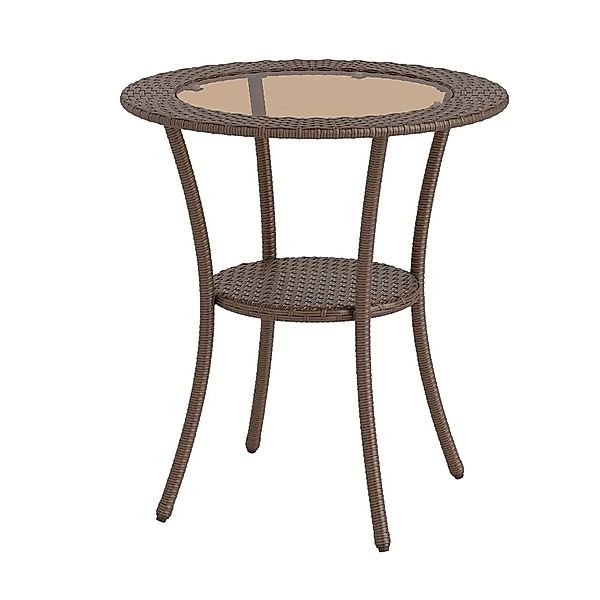 Costway Gartentisch Rattan 64 x 64 x 72 cm mit Glasplatte & Ablage günstig online kaufen