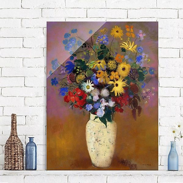 Glasbild Kunstdruck - Hochformat Odilon Redon - Blumen in einer Vase günstig online kaufen