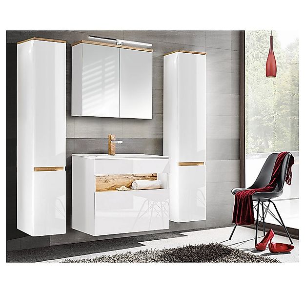 Lomadox Badmöbel-Set BERMUDA-56, (Spar-Set, 6-St), Weiß-Hochglanz mit Wotan günstig online kaufen