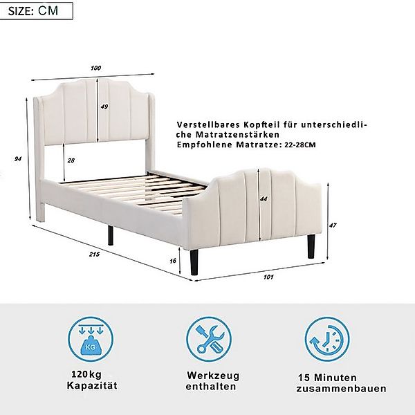 STILVORA Kinderbett 90 x 200 Polsterbett mit matratze,Jugendbett mit Kopfte günstig online kaufen