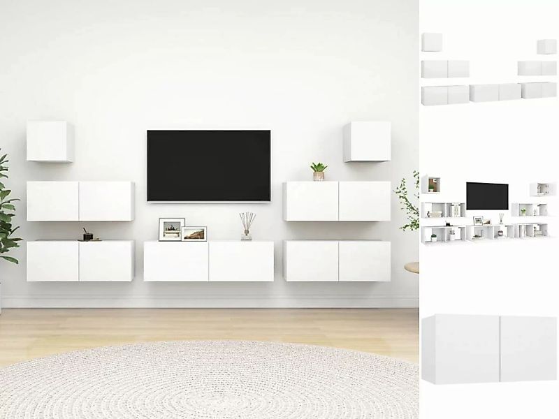 vidaXL Kleiderschrank 7-tlg TV-Schrank-Set Weiß Spanplatte TV-Konsole für F günstig online kaufen