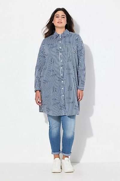 Ulla Popken Longbluse Longbluse Streifen Schriftmuster Hemdkragen günstig online kaufen