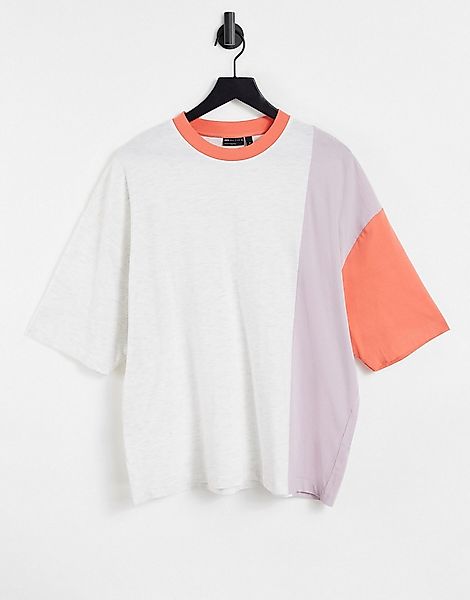 ASOS DESIGN – Oversize T-Shirt in Kalkgrau mit Blockfarbendesign-Mehrfarbig günstig online kaufen
