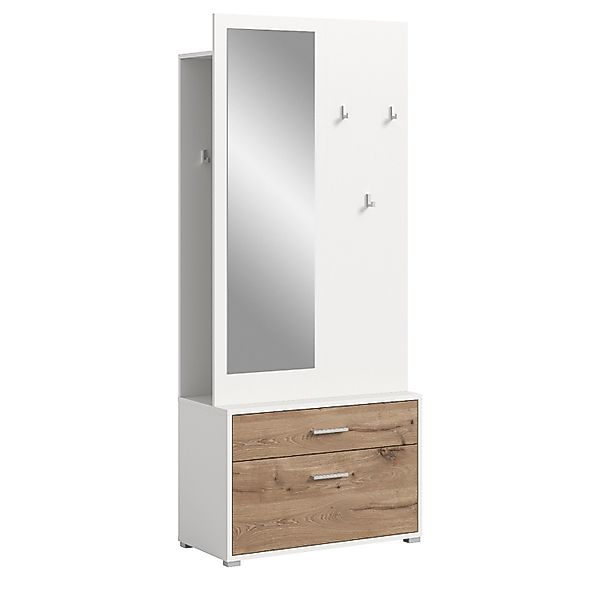 Inn.Furn Kompaktgarderobe in Weiß und Eiche 80 x 190 cm Pallas günstig online kaufen