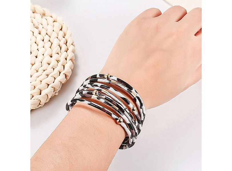 KARMA Armband Damen PU Leder mehrreihig Leo Weiß Braun od. Schwarz 19 cm (A günstig online kaufen