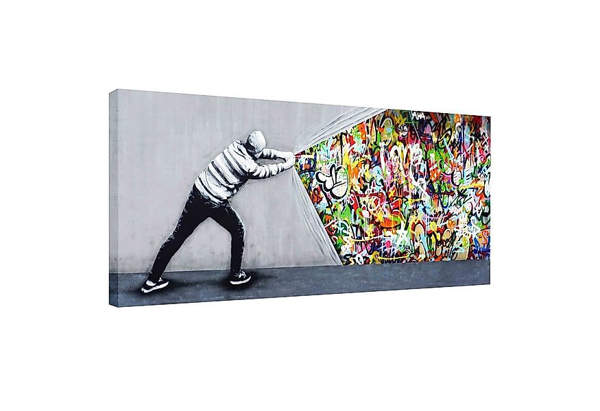 Leinwando Leinwandbild banksy Graffiti Kunst Hinter Dem Vorhang Leinwand zu günstig online kaufen