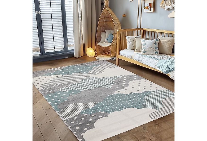 Carpettex Kinderteppich Wolken Design, Rund, Höhe: 10 mm, Teppich Kinderzim günstig online kaufen