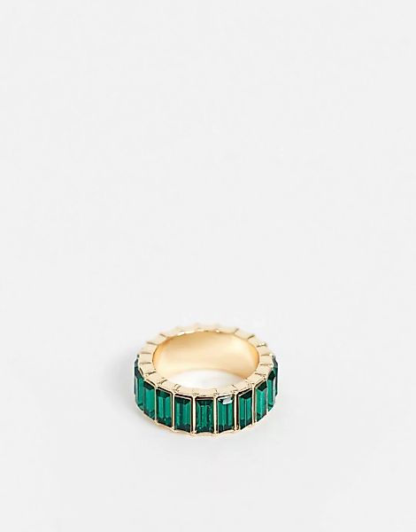 ASOS DESIGN – Goldener Ring mit grünen Schmucksteinen günstig online kaufen