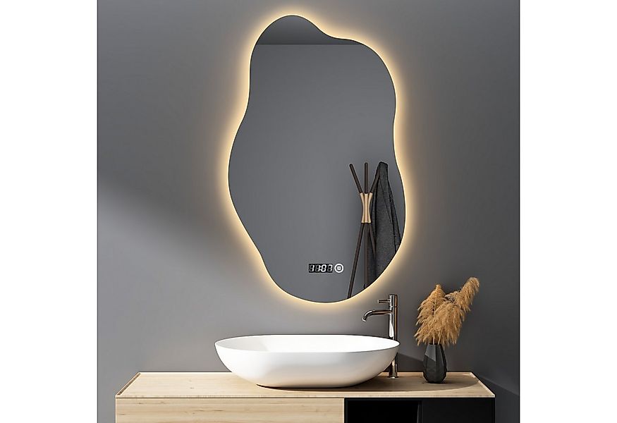 WDWRITTI Badspiegel mit beleuchtung und Uhr LED Spiegel Bad 3Lichtmodi Dimm günstig online kaufen