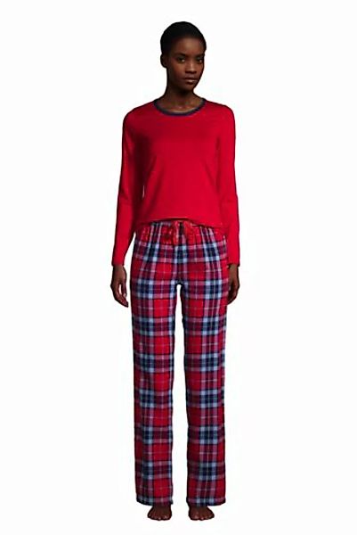 Flanell Pyjama-Set mit gemusterter Hose, Damen, Größe: S Normal, Rot, Elast günstig online kaufen