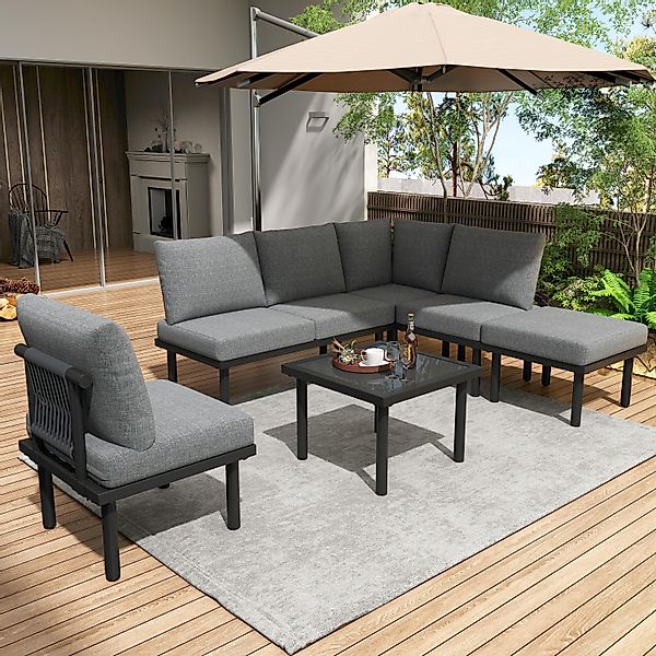 Merax Gartenlounge-Set Seil Rope Lounge Balkonmöbel, günstig online kaufen