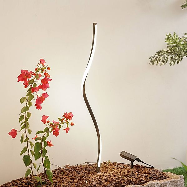 Lindby LED-Solarleuchte Sabriel, kurvig, schwarz, Alu, 3000K günstig online kaufen