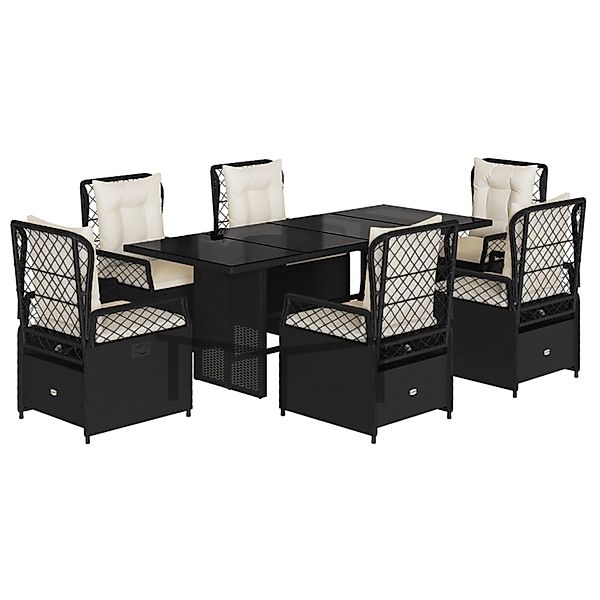 vidaXL 7-Tlg Garten-Essgruppe mit Kissen Schwarz Poly Rattan 3262922 günstig online kaufen