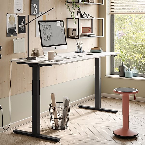 Palmberg Schreibtisch CREW T | Platte weiß | Gestell graphit | el. höhenver günstig online kaufen