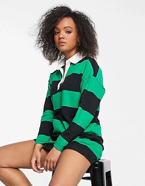 ASOS DESIGN – Langärmliges Shirt-Minikleid in Schwarz und Grün gestreift mi günstig online kaufen