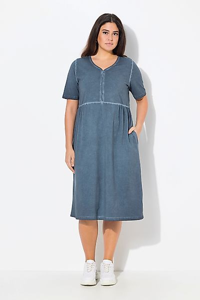 Ulla Popken Midikleid Jerseykleid A-Linie V-Ausschnitt günstig online kaufen