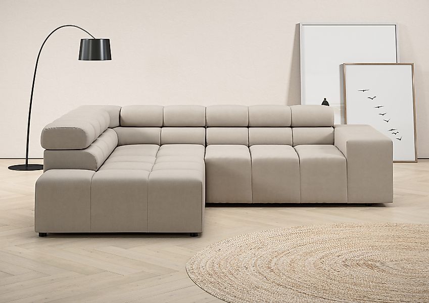 INOSIGN Ecksofa "Ancona, incl. Kopfteilverstellung + 3 Zierkissen, L-Form, günstig online kaufen