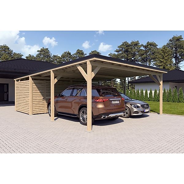 Holzbrüder Carport Ralf 52m² mit Geräteraum Natur-Schwarz günstig online kaufen