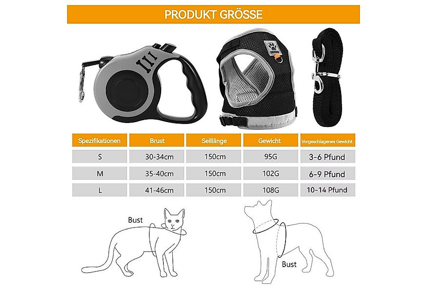 BlingBin Katzen-Geschirr Katzengeschirr mit Leine Verstellbar Ausbruchsiche günstig online kaufen