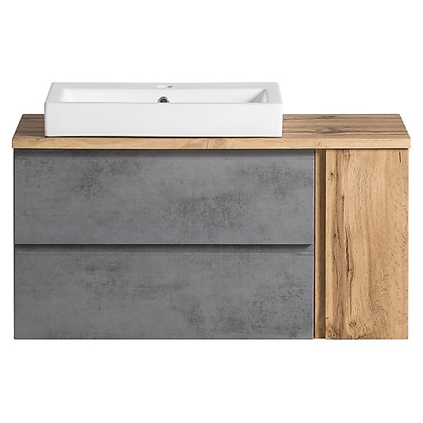 Held Möbel Waschtisch Ancona 105 cm Betongrau-Wotaneiche - Becken,inks günstig online kaufen