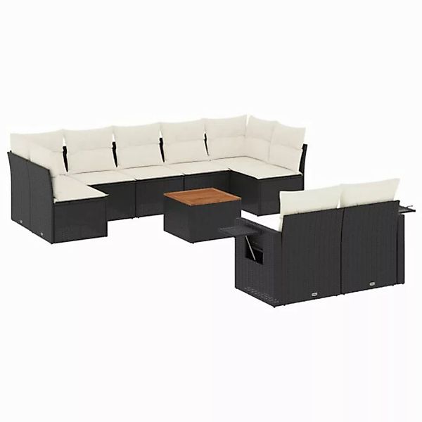 vidaXL Sofaelement 10-tlg. Garten-Sofagarnitur mit Kissen Schwarz Poly Ratt günstig online kaufen