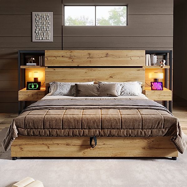 OKWISH Holzbett Hydraulisches Stauraumbett (Doppelbett, 1-tlg., günstig online kaufen