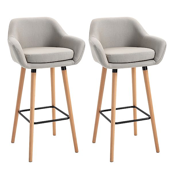 HOMCOM Barstühle Küche 2er-Set, H 65cm, Barhocker mit Armlehne, Beige   Aos günstig online kaufen