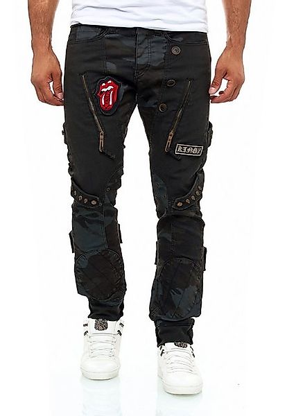 KINGZ Slim-fit-Jeans Military Herren Jeans in extravagantem Look Army 33W/3 günstig online kaufen
