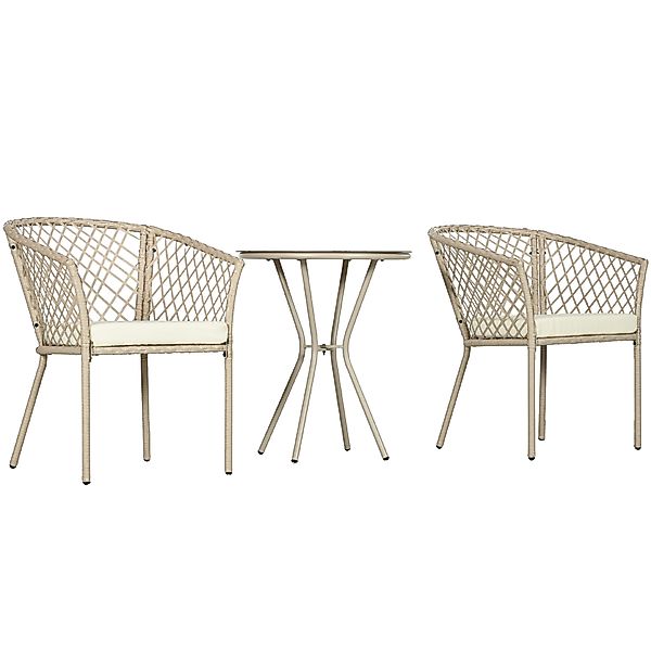 Outsunny Polyrattan Sitzgruppe 2 Stühle mit Couchtisch aus Hartglas, verste günstig online kaufen