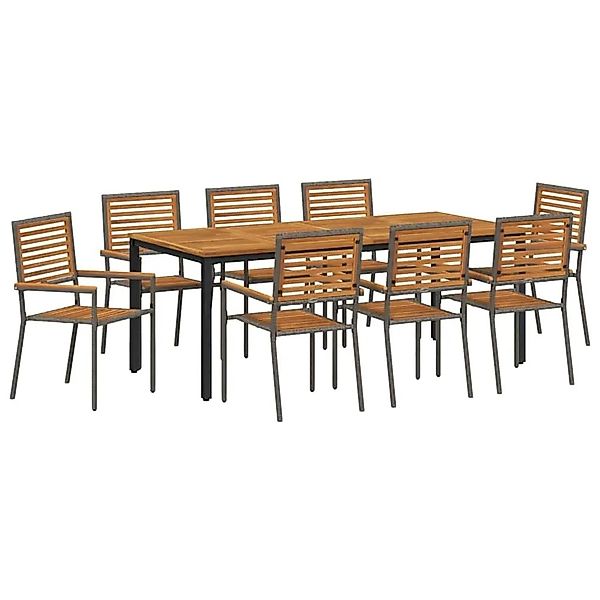 vidaXL Garten Essgruppe 9-Tlg Grau und Natur Teak Poly-Rattan 3365509 günstig online kaufen