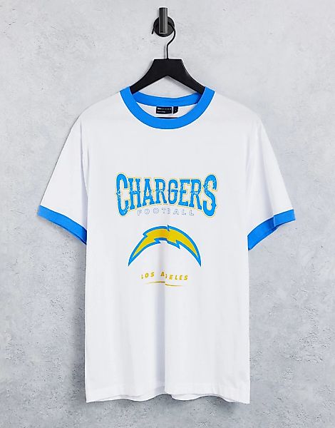 ASOS DESIGN – T-Shirt in Weiß mit NFL „Los Angeles Chargers“-Print günstig online kaufen