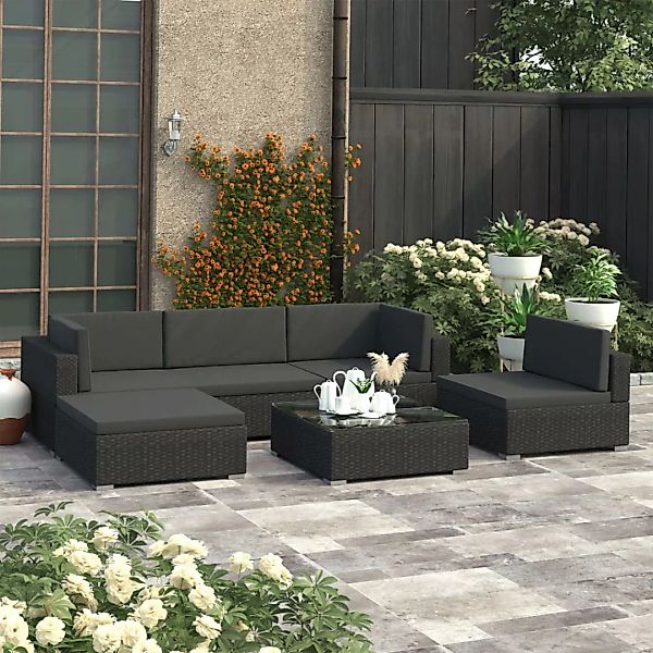 6-tlg. Garten-lounge-set Mit Auflagen Poly Rattan Schwarz günstig online kaufen