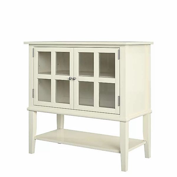 Wohnzimmer Schrank mit Glastüren im Vintage Look Cremefarben günstig online kaufen