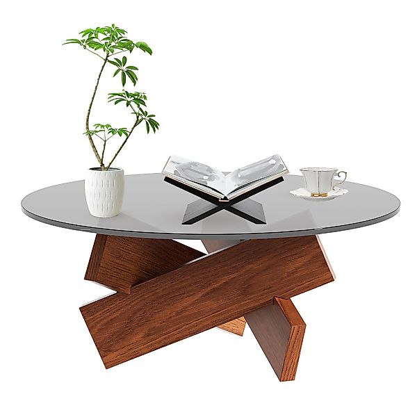 TWSOUL Couchtisch Gehärtetem Glas Wohnzimmertisch, Dreieckige Massivholzsoc günstig online kaufen