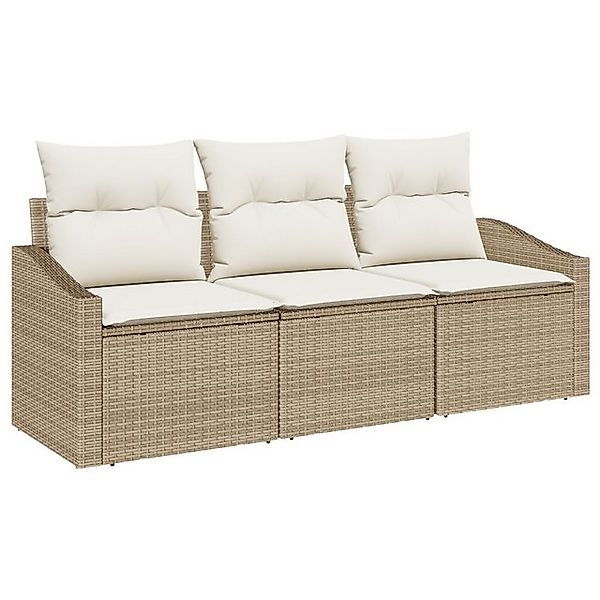 vidaXL Loungesofa 3-tlg. Garten-Sofagarnitur mit Kissen Beige Poly Rattan, günstig online kaufen