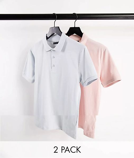 ASOS DESIGN – Jersey-Muskel-Polohemden mit Bio-Baumwolle, 2er-Pack-Mehrfarb günstig online kaufen