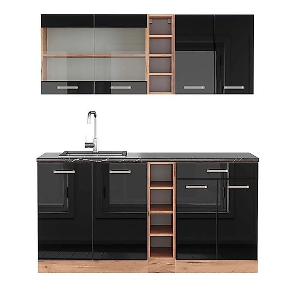 Vicco R-Line Singleküche Schwarz Hochglanz/Goldkraft Eiche 160 cm AP Anthra günstig online kaufen